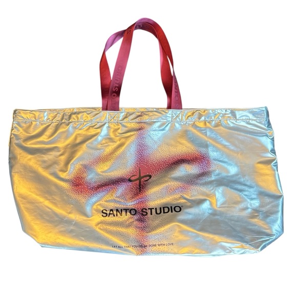 Santo Studio Extra Large Metallic Silver and Red Tote Bag - Picture 1 of 6
